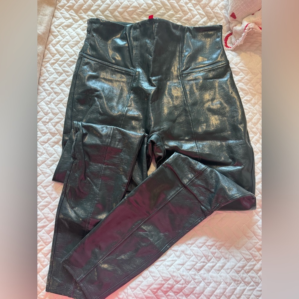 Spanx green patent leggings size small